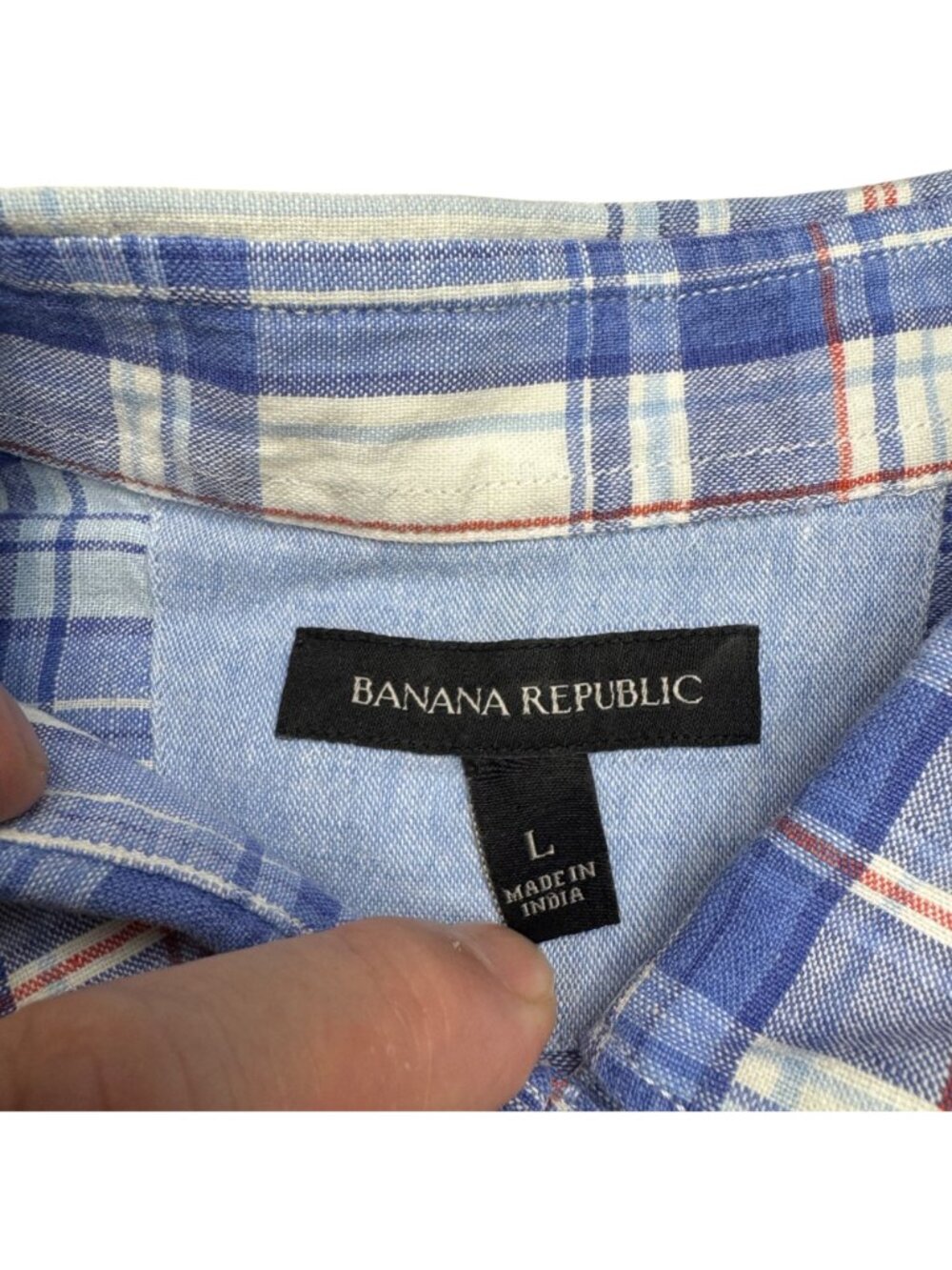 Banana Republic Men's Plaid Button-Up SS Shirt Multicolor Linen Blend, Size L - Picture 5 of 7